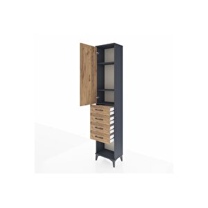 Arges Dolap 3 Raflı 4 Çekmeceli Tek Kapaklı 44x30x221 Antrasit-çam