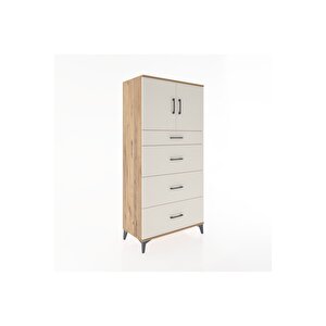 Hyperion Dolap Tek Raflı 4 Çekmeceli 2 Kapaklı 88x44x182 Çam-aytaşı