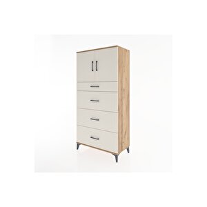 Hyperion Dolap Tek Raflı 4 Çekmeceli 2 Kapaklı 88x44x182 Çam-aytaşı
