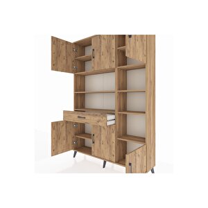 Arges Gardrop 10 Raflı Tek Çekmeceli 6 Kapaklı 132x30x195 Çam-çam