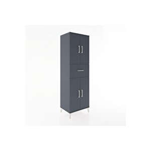 Hyperion Dolap 3 Raflı Tek Çekmeceli 4 Kapaklı 60x44x195 Antrasit-antrasit
