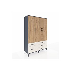 Hyperion Dolap 5 Raflı 5 Çekmeceli Tek Askılı 132x44x195 Antrasit-çam/aytaşı
