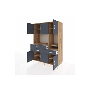 Kronos Dolap 9 Raflı 3 Çekmeceli 6 Kapaklı 132x59x195 Çam-antrasit/antrasit