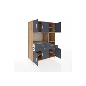Kronos Dolap 9 Raflı 3 Çekmeceli 6 Kapaklı 132x59x195 Çam-antrasit/antrasit