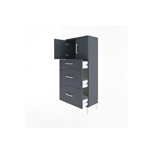 Arges Dolap Tek Raflı 3 Çekmeceli 2 Kapaklı 60x30x134 Antrasit-antrasit