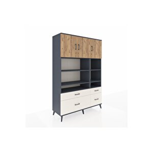 Hyperion Dolap 10 Raflı 4 Çekmeceli 3 Kapaklı 132x44x195 Antrasit-çam/aytaşı