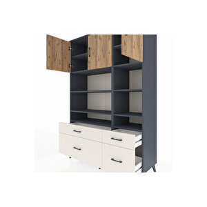 Hyperion Dolap 10 Raflı 4 Çekmeceli 3 Kapaklı 132x44x195 Antrasit-çam/aytaşı