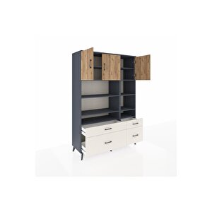 Hyperion Dolap 10 Raflı 4 Çekmeceli 3 Kapaklı 132x44x195 Antrasit-çam/aytaşı