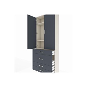 Arges Dolap 3 Raflı 4 Çekmeceli 2 Kapaklı 88x30x221 Aytaşı-antrasit