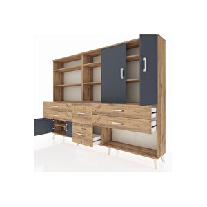 Arges Dolap 10 Raflı 6 Çekmeceli 4 Kapaklı 220x30x163 Çam-antrasit/çam