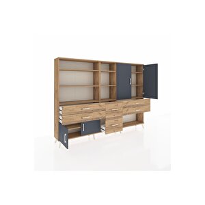 Arges Dolap 10 Raflı 6 Çekmeceli 4 Kapaklı 220x30x163 Çam-antrasit/çam