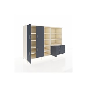 Kronos Dolap 11 Raflı 3 Çekmeceli 5 Kapaklı 220x59x163 Aytaşı-antrasit