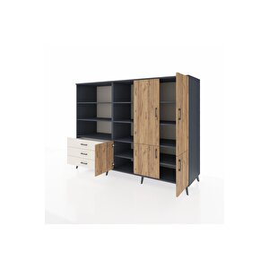 Kronos Dolap 11 Raflı 3 Çekmeceli 5 Kapaklı 220x59x163 Antrasit-çam/aytaşı