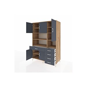 Kronos Dolap 9 Raflı 5 Çekmeceli 5 Kapaklı 132x59x195 Çam-antrasit/antrasit