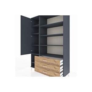 Hyperion Dolap 9 Raflı 3 Çekmeceli Tek Kapaklı  132x44x195 Antrasit-antrasit/çam