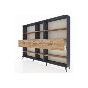 Arges Dolap 9 Raflı 3 Çekmeceli  220x30x163 Antrasit-çam