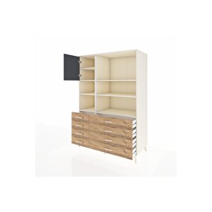 Kronos Dolap 7 Raflı 8 Çekmeceli Tek Kapaklı  132x59x195 Aytaşı-antrasit/çam