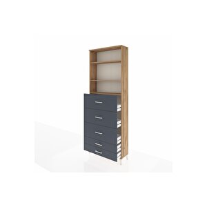 Arges Dolap 3 Raflı 5 Çekmeceli 88x30x243 Çam-antrasit