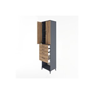 Hyperion Dolap 3 Raflı 4 Çekmeceli 2 Kapaklı 60x44x243 Antrasit-çam