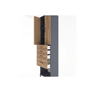 Hyperion Dolap 3 Raflı 4 Çekmeceli 2 Kapaklı 60x44x243 Antrasit-çam