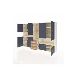 Hyperion Dolap 13 Raflı 3 Çekmeceli 9 Kapaklı 220x44x163 Aytaşı-antrasit/çam