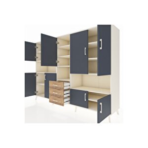 Hyperion Dolap 13 Raflı 3 Çekmeceli 9 Kapaklı 220x44x163 Aytaşı-antrasit/çam