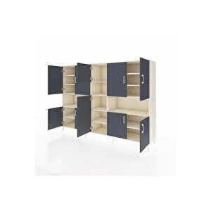 Hyperion Dolap 14 Raflı 10 Kapaklı 220x44x163 Aytaşı-antrasit/aytaşı