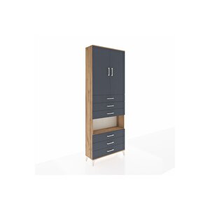 Arges Dolap 4 Raflı 6 Çekmeceli 2 Kapaklı 88x30x243 Çam-antrasit