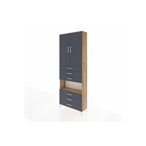 Arges Dolap 4 Raflı 6 Çekmeceli 2 Kapaklı 88x30x243 Çam-antrasit