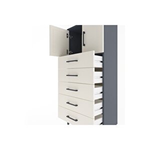 Arges Dolap Tek Raflı 4 Çekmeceli 2 Kapaklı 60x30x134 Antrasit-aytaşı