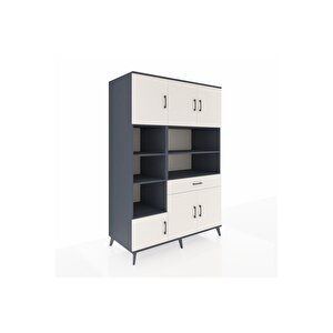 Kronos Dolap 10 Raflı Tek Çekmeceli 6 Kapaklı 132x59x195 Antrasit-aytaşı/aytaşı