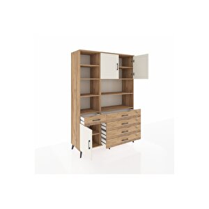 Hyperion Dolap 9 Raflı 5 Çekmeceli 3 Kapaklı 132x44x195 Çam-aytaşı/çam