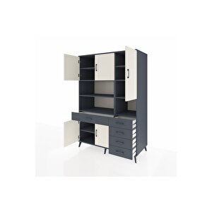 Kronos Dolap 9 Raflı 5 Çekmeceli 5 Kapaklı 132x59x195 Antrasit-aytaşı/antrasit