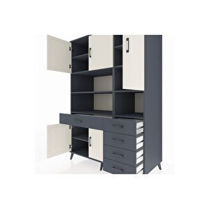 Kronos Dolap 9 Raflı 5 Çekmeceli 5 Kapaklı 132x59x195 Antrasit-aytaşı/antrasit