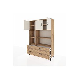 Hyperion Dolap 8 Raflı 4 Çekmeceli 3 Kapaklı 132x44x195 Çam-aytaşı/çam