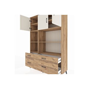 Hyperion Dolap 8 Raflı 4 Çekmeceli 3 Kapaklı 132x44x195 Çam-aytaşı/çam