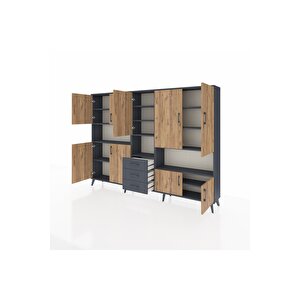 Arges Dolap 13 Raflı 3 Çekmeceli 9 Kapaklı 220x30x163 Antrasit-çam/antrasit