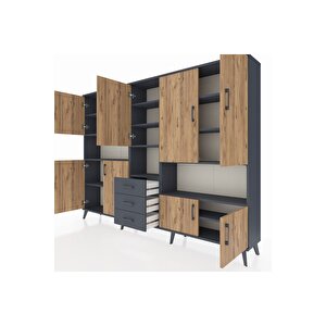 Arges Dolap 13 Raflı 3 Çekmeceli 9 Kapaklı 220x30x163 Antrasit-çam/antrasit