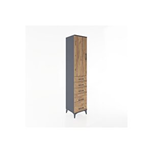 Hyperion Dolap 3 Raflı 5 Çekmeceli Tek Kapaklı 44x44x221 Antrasit-çam