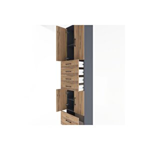 Arges Dolap 4 Raflı 5 Çekmeceli 4 Kapaklı 60x30x243 Antrasit-çam