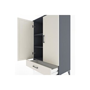 Hyperion Dolap 3 Raflı Tek Çekmeceli 2 Kapaklı 88x44x134 Antrasit-aytaşı