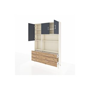 Arges Dolap 8 Raflı 5 Çekmeceli 3 Kapaklı 132x30x195 Aytaşı-antrasit/çam