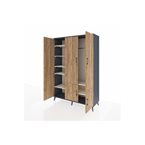 Hyperion Dolap 7 Raflı 5 Kapaklı Tek Askılı 132x44x195 Antrasit-çam/aytaşı