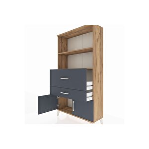 Arges Dolap 2 Raflı 2 Çekmeceli 2 Kapaklı 88x30x163 Çam-antrasit