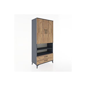 Hyperion Dolap 5 Raflı 2 Çekmeceli 2 Kapaklı 88x44x195 Antrasit-çam