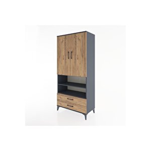 Hyperion Dolap 5 Raflı 2 Çekmeceli 2 Kapaklı 88x44x195 Antrasit-çam