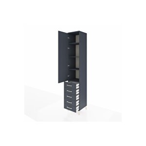 Hyperion Dolap 4 Raflı 5 Çekmeceli Tek Kapaklı 44x44x243 Antrasit-antrasit
