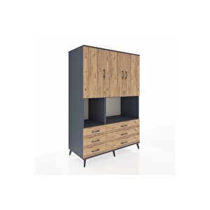 Kronos Dolap 6 Raflı 6 Çekmeceli 3 Kapaklı 132x59x195 Antrasit-çam/çam
