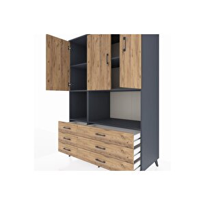 Kronos Dolap 6 Raflı 6 Çekmeceli 3 Kapaklı 132x59x195 Antrasit-çam/çam