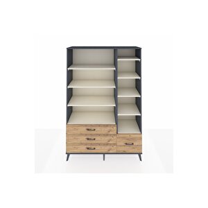 Hyperion Dolap 9 Raflı 4 Çekmeceli  132x44x195 Antrasit-aytaşı/çam